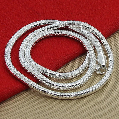 Colar Corrente Masculino Prata Snake 4mm 50cm, Colar Joia Prata Esterlina 925 para Mulheres