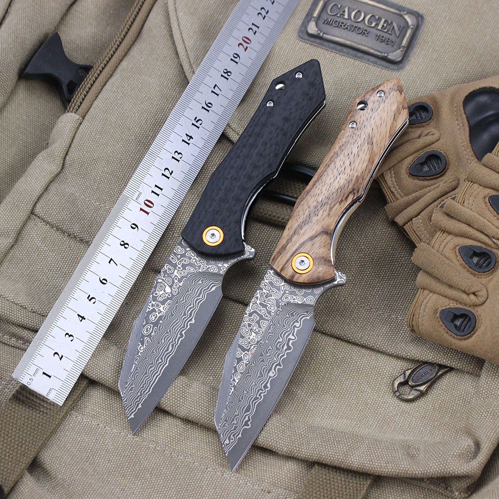 Damascus Pattern Folding Knife Wood Handle Portable Outdoor Self-defense Pocket knife High Hardness EDC Camping Kitchen Knives