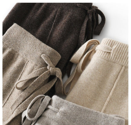 Women's High Waist Knit Wide Leg Pants Thermal Fleece Lined Drawstring Trousers in Earth Tones, Fall Winter Comfort Lounge Wear?