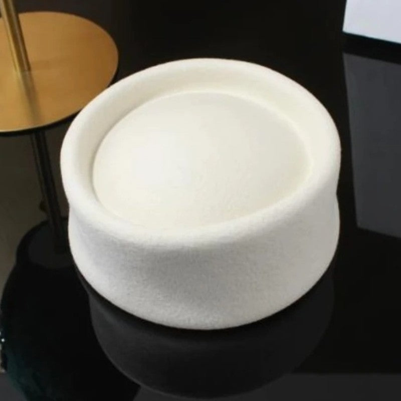 Autumn Winter Women Wool Fedoras Hats Elegant French Hard Top Concave Top Felt Berets Hat  Wedding Fascinator Party Pillbox Cap