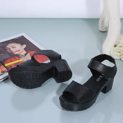Summer New White High-heeled Women's Sandals Women's Chunky Heel Wedge Platform Sandals Fish Mouth Shoes Roman Sandals for Women