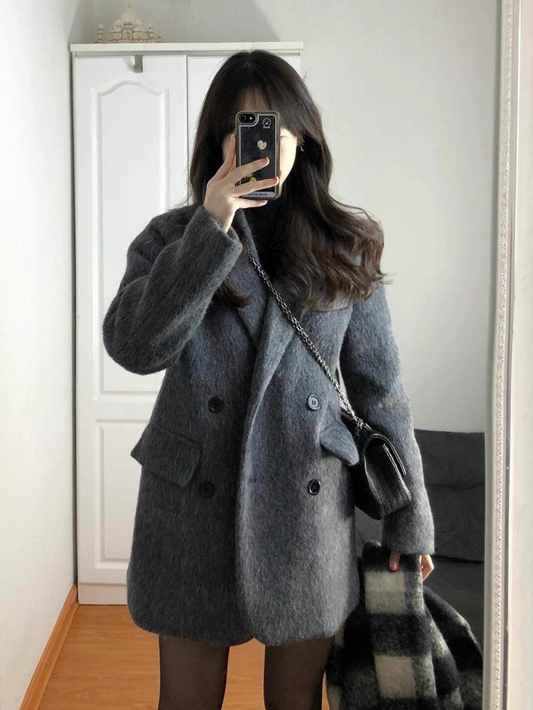 Temperament 2025 New Autumn Winter Women Woolen Suit Thick Coat Korean Style Wool Overcoat Female Office Lady Tops Female Jacket