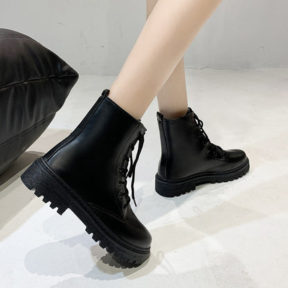New Style Round Toe Square Heel Cross Strap Fashionable Women's Shoes Casual and Comfortable Plus Velvet Warm Short Boots