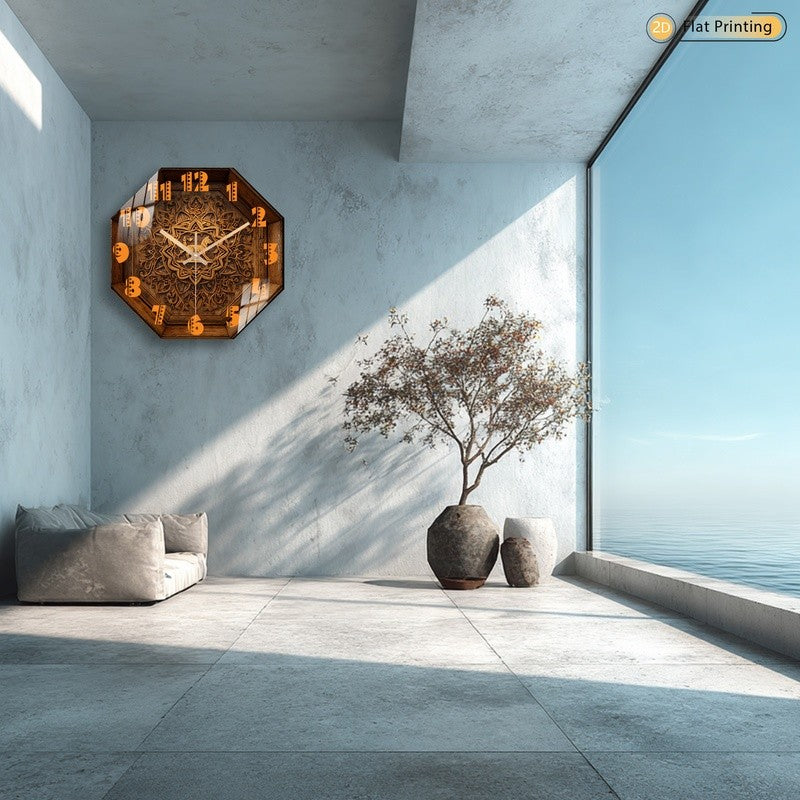 Attractive Premium Intricate Octagon Wooden Carved Deer Wall Clock for Office Farmhouse Valentine's Day Halloween Easter Gifts