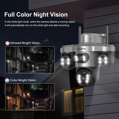 LS VISION Multiple Lens 3 Screen Wifi Outdoor Security Solar  Camera Panoramic Monitor Mobile   Siren Alarm Solar CCTV Camera