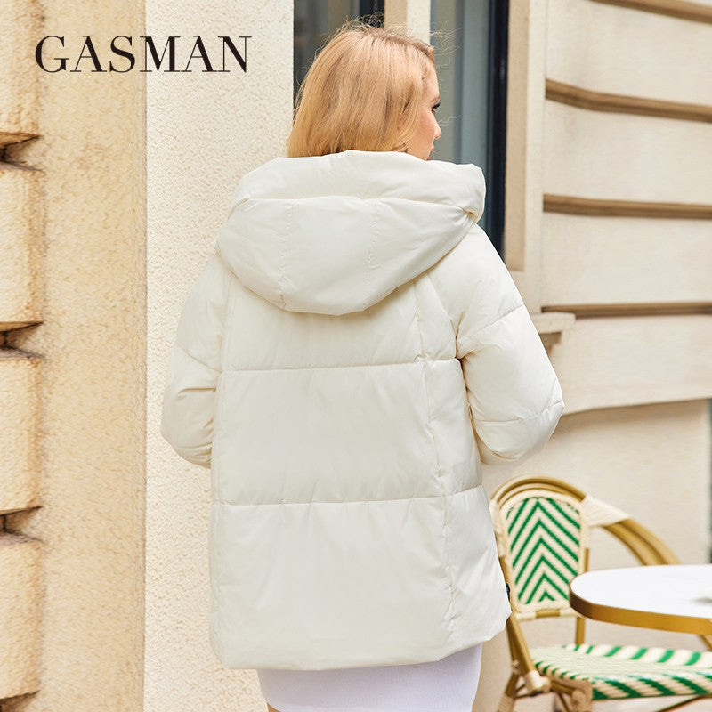 GASMAN 2023 Winter Down Jacket Women Short Classic zipper Design Pocket Stand Collar Hooded Slim Coat Women Parkas  83319