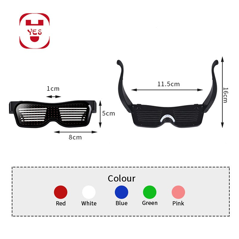 App Control Bluetooth Led Party Glasses Customized Languages USB Charge Flashing  Luminous Eyewear Christmas Concert Sunglasses