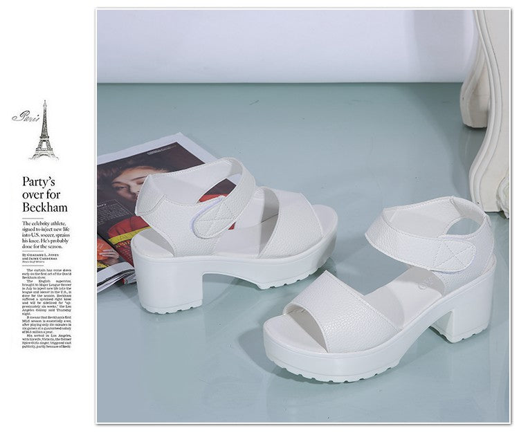 Summer New White High-heeled Women's Sandals Women's Chunky Heel Wedge Platform Sandals Fish Mouth Shoes Roman Sandals for Women