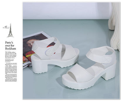 Summer New White High-heeled Women's Sandals Women's Chunky Heel Wedge Platform Sandals Fish Mouth Shoes Roman Sandals for Women