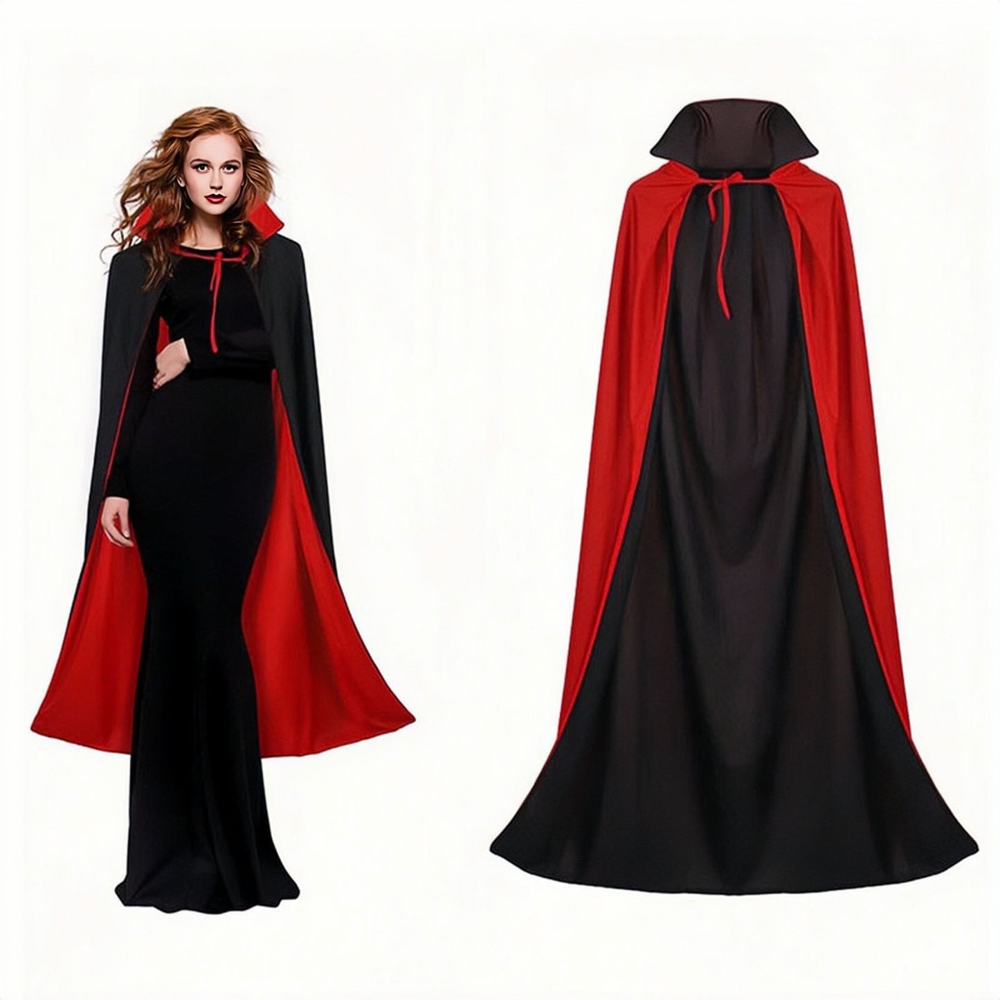 90Cm/120Cm/140Cm/150Cm Halloween Costumes for Men and Women, Role-Playing Apparel, Adult Stand-Collar Cape, Black and Red Reversible Long Robe, Unisex Adult Style, Reversible Stand-Collar Long Robe Cape