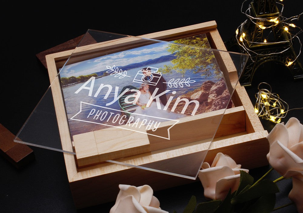 JASTER Álbum de Fotos de Nogueira com Bordo, USB de Madeira + Caixa, Pen Drive de 128 GB 64 GB, Disco U, Fotografia, Presente de Casamento, Logotipo Personalizado Gratuito