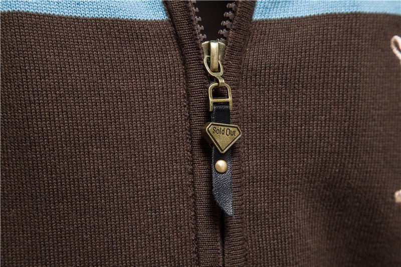 AIOPESON Mens Zipper Up Cotton Cardigan Sweater Casual Patchwork Fashion Autumn and Winter Knitted Sweaters for Men