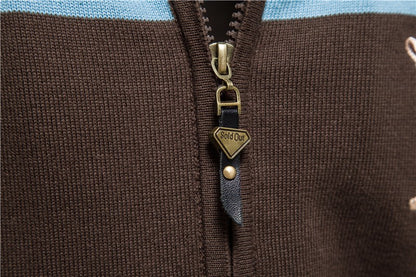 AIOPESON Mens Zipper Up Cotton Cardigan Sweater Casual Patchwork Fashion Autumn and Winter Knitted Sweaters for Men