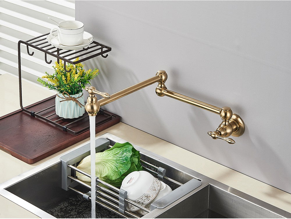 Brushed Gold Rotated Kitchen Sink Faucet Cold Water Tap Brass Basin Sink Swivel Faucets Wall Mounted Faucet