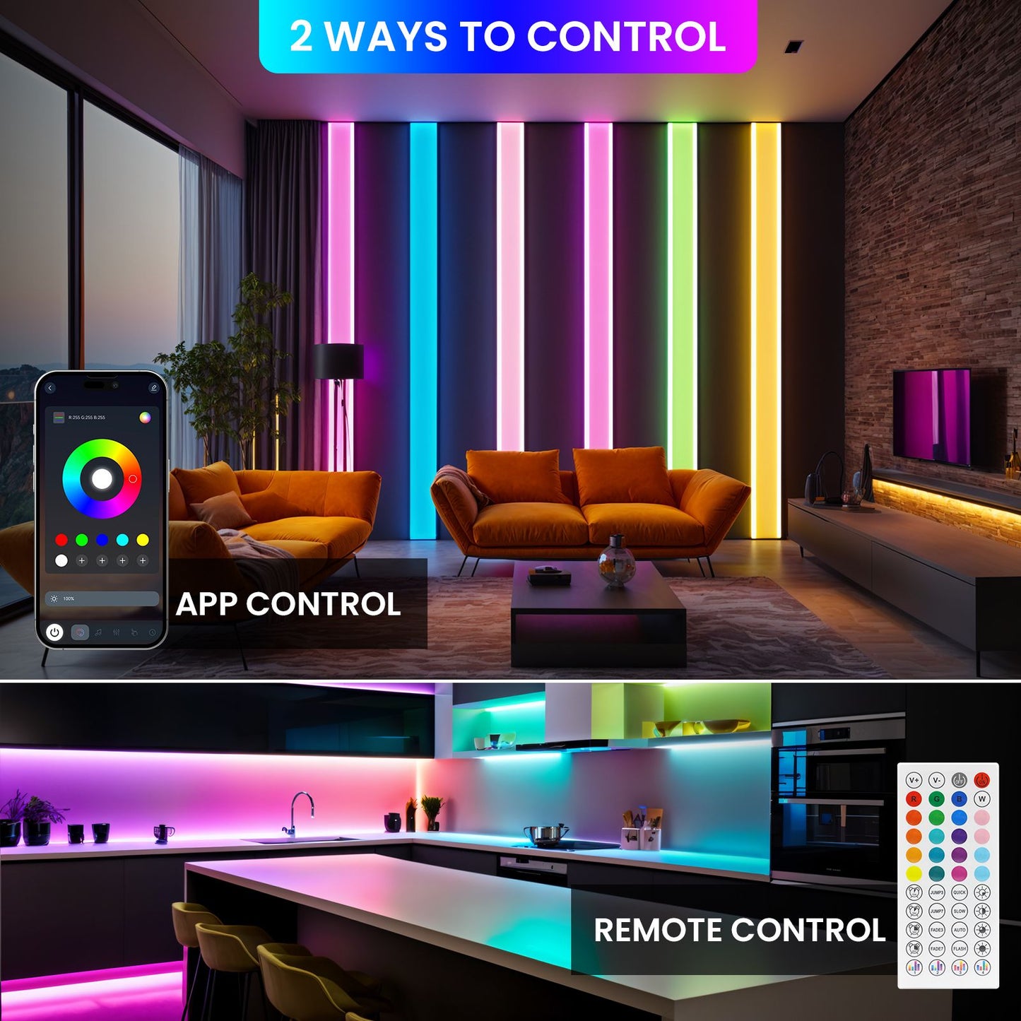 DC5V RGB LED Neon Light AA Battery Powered Bluetooth LED Strip SMD2835 IP65Waterproof Rating 108Leds/m With a remote control
