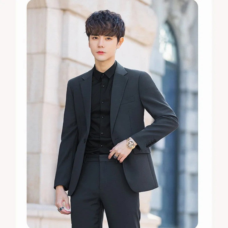 S-6XL Men's Business Casual Suit Korean Style Trendy Slim Fit 2 Piece Set Solid Color ?Blazer+ Pants )Groom Wedding Dress Party