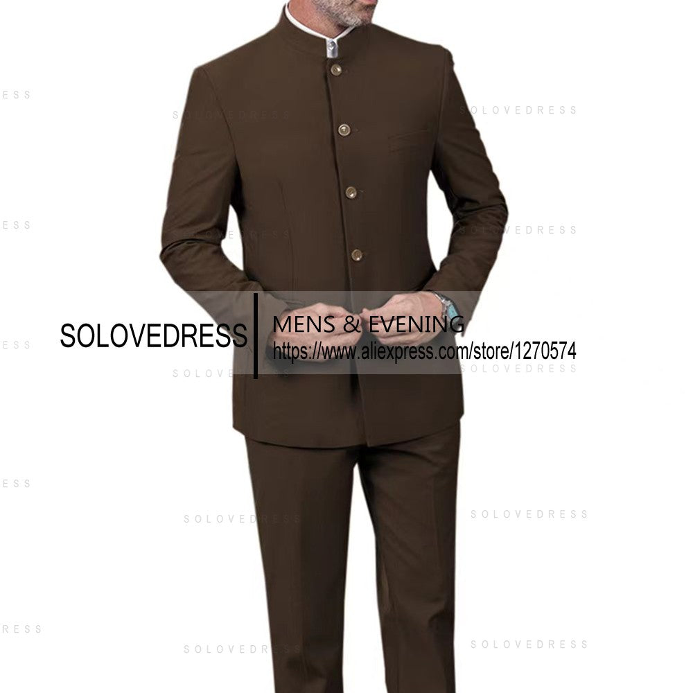 Classic 2 Piece Men's Slim Fit Solid Color Stand Collar Wedding Suit (Blazer+Pants?