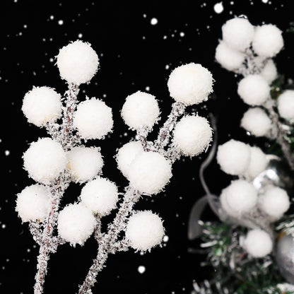 5/200pcs Artificial White Berry Stem Frosted Christmas Berries Branch Snow Tipped Stems Twigs Wreath Xmas Tree Fillers Ornament