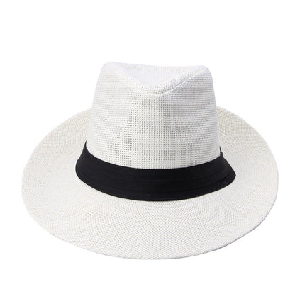 Chapéu de Sol Fedora de Verão Casual Unissex Moda Praia Aba Larga Jazz Chapéu Panamá Palha de Papel Boné Feminino Masculino Com Fita Preta