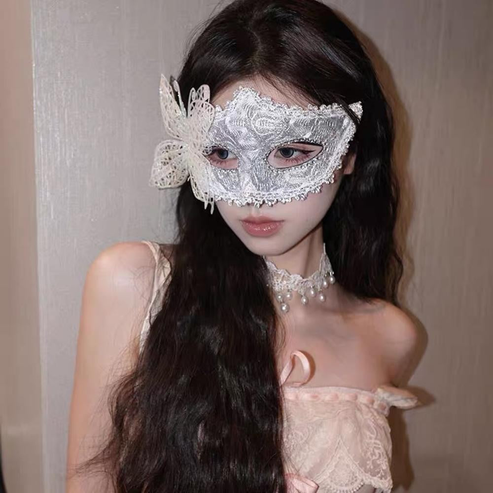 Halloween Mask Masquerade Princess Half Face Lace Plus Flower Children Adult Eye Mask Female Party Performance Props