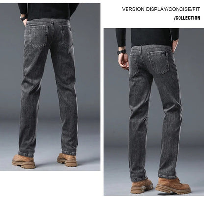 Winter Warm Jeans Men's Slim Straight Elastic Denim Pants Casual Male Clothing Fashion Plush Trousers New Hot Sale Fashion Jeans