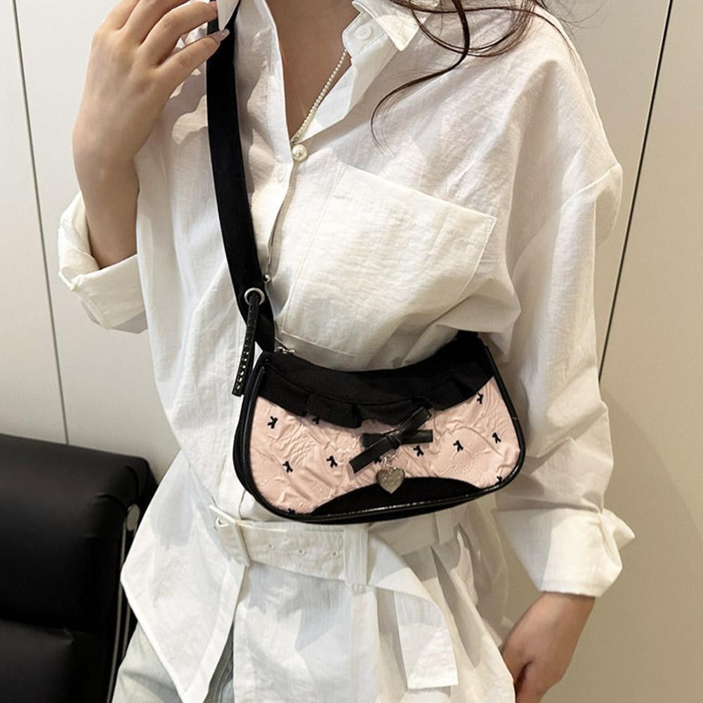 New Cute Checkered Handbags Sweet Lace Underarm Bag Bowknot Armpit Shoulder Crossbody Bag Y2k Fashion Casual Shoulder Bag
