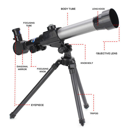 Telescópio Astronômico Infantil Monocular para Ensino Básico Ocular de Alta Potência 20X 30X 40X