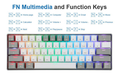 HUO JI Portable 60% Mechanical Gaming Keyboard,RGB LED Backlit Compact 61 Keys Mini Wired Office Red Switch Windows Laptop PC -