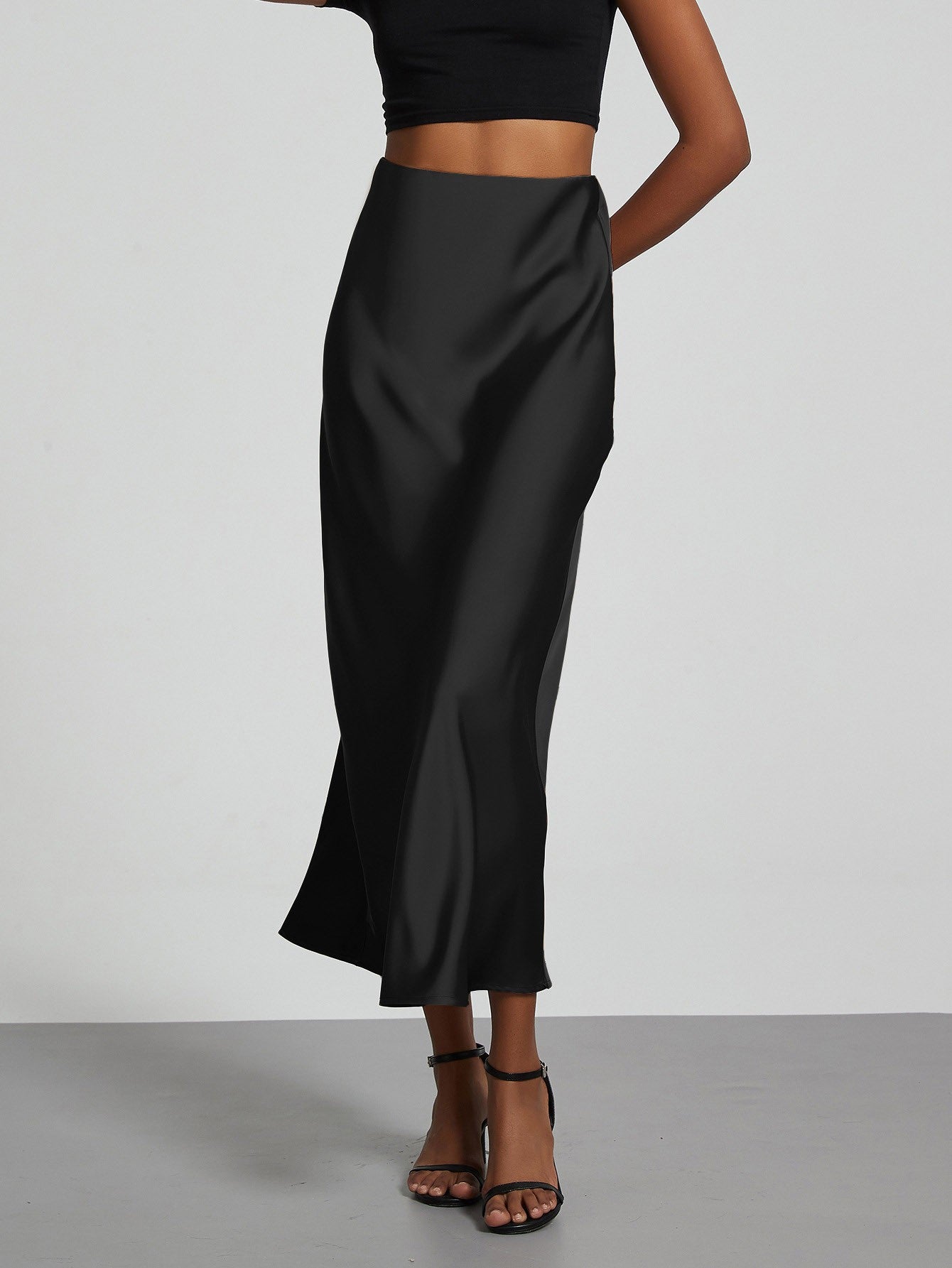 Fashion Satin Party Long Skirt High Waist Solid Color Casual Basic Women Skirts
