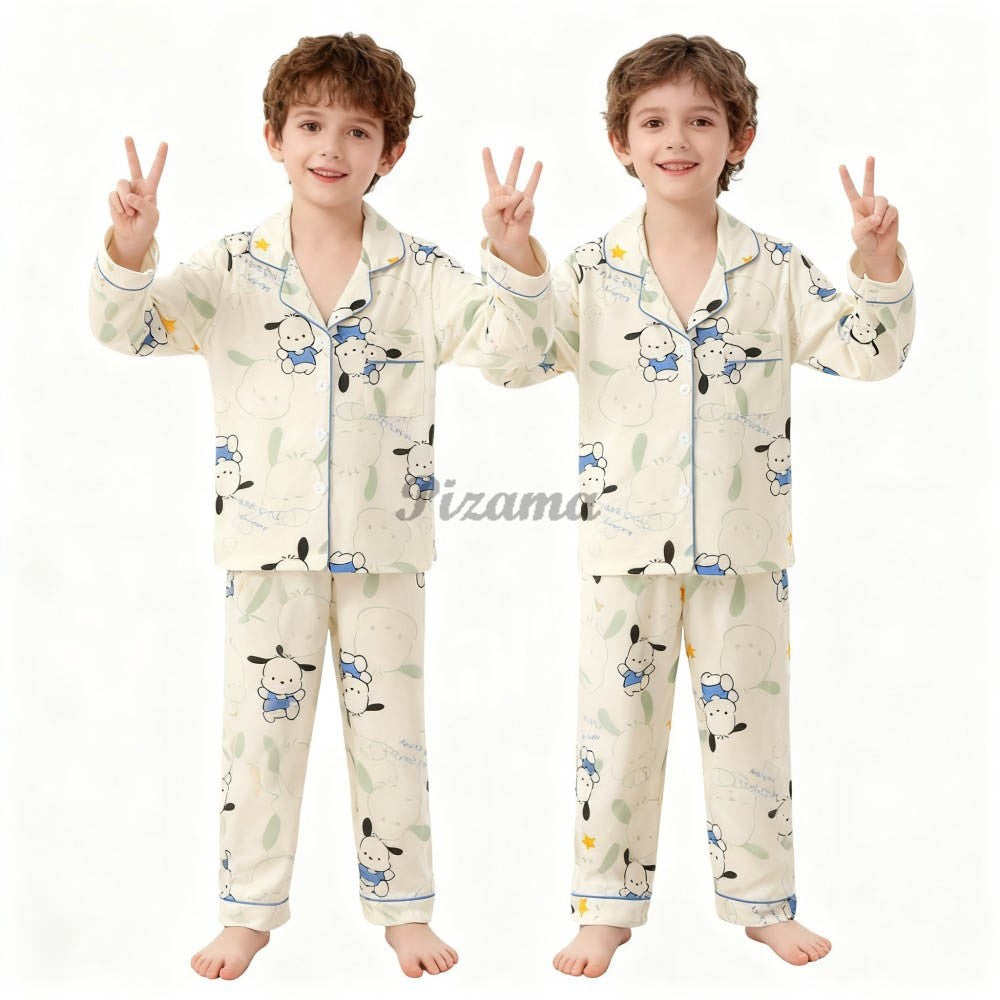 Children's Full Sleeve Button Down 2piece Kuromi Girls Pajamas Sets Boys Cinnamorolls Pyjamas Suits Kids Loungewear Homewear