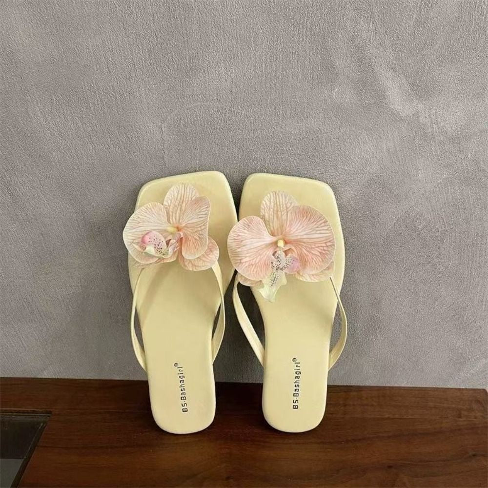 Daily Sweet Butterfly Orchid Slipper Elegant Vacation Flower Flip Flops Out Wear Summer Women's Sandals Outdoor