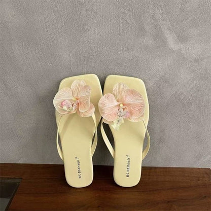 Daily Sweet Butterfly Orchid Slipper Elegant Vacation Flower Flip Flops Out Wear Summer Women's Sandals Outdoor