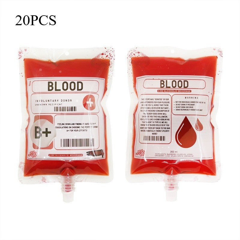 20pcs 350ml Halloween Drink Bags Jelly Spout Pouches Children's Drink Straw Bag Holidays Party Supply Blood Bags