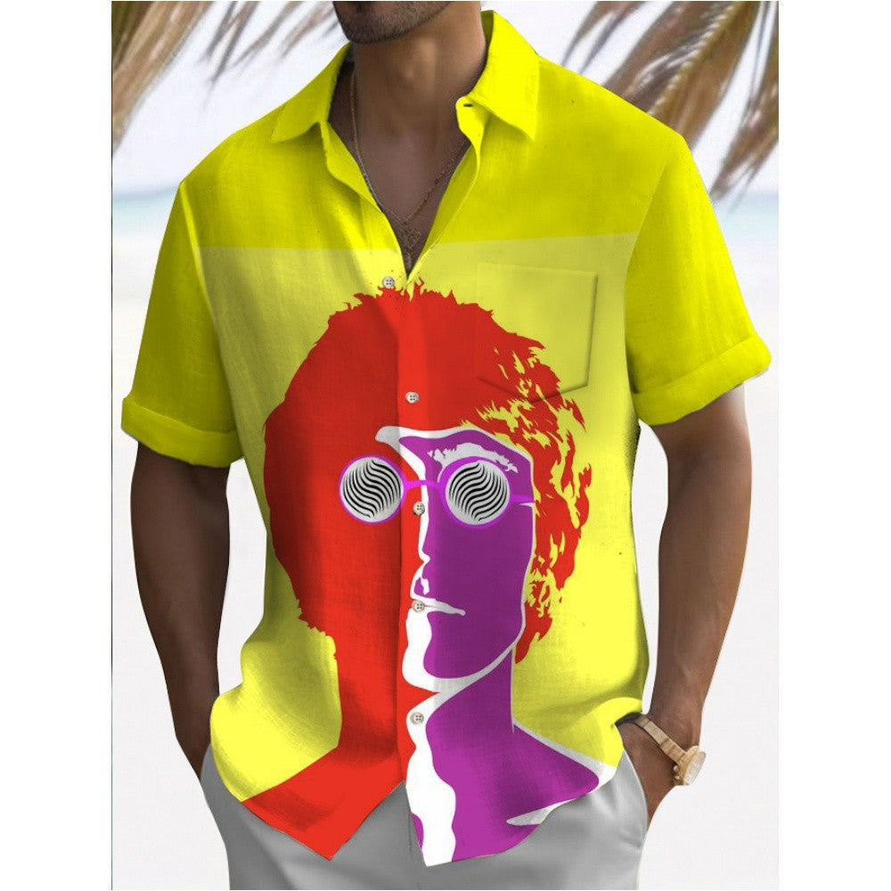 Music Men's Casual Shirt Rock Band 3d Print Guitar Hawaiian Shirt Men Summer Casual Short Sleeved Breathable Shirt Men Clothing