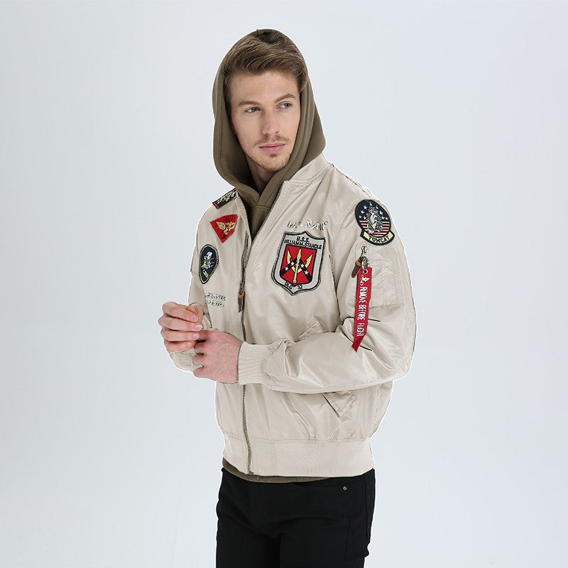 High Quality Military Fashion Casual Boy Youth Lightweight Top Gun Patch Embriodey Streetwear Ma1 Satin Flight Bomber Jacket Men