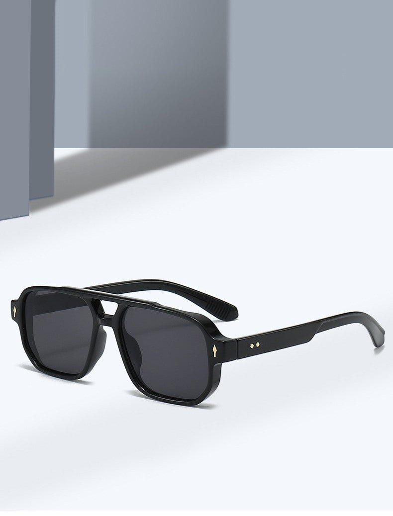 SO&EI Vintage Double Bridges Men Square Sunglasses Fashion Clear Ocean Lens Eyewear Women Trending Rivets Sun Glasses UV400