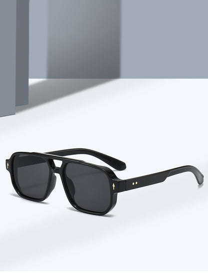 SO&EI Vintage Double Bridges Men Square Sunglasses Fashion Clear Ocean Lens Eyewear Women Trending Rivets Sun Glasses UV400