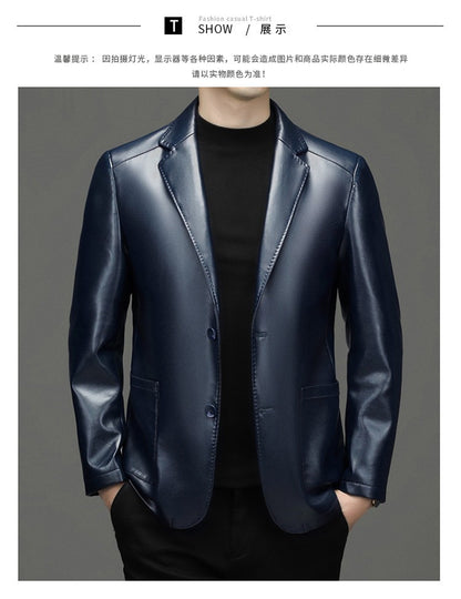 2025 Autumn Winter Men's Genuine Leather Blazers Jackets Slim Fit Suits Coats Business Casual Genuine Leather Suits Jackets Male