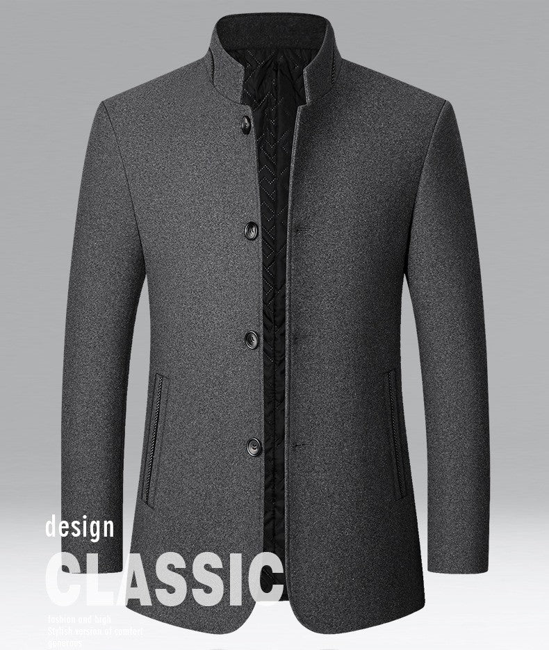 BROWON Brand Winter Coat Men Chinese Style Stand Collar Solid Coats for Men 2025 Autumn and Winter Business Casual Woolen Jacket