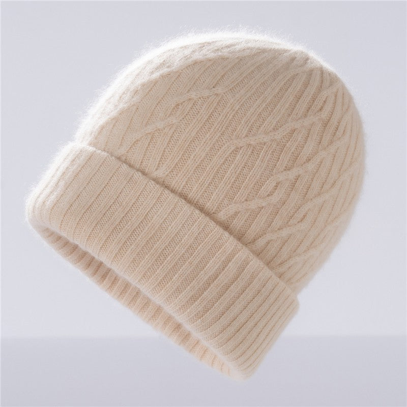 Autumn Winter 100% Cashmere Hat Double Layer Thickened Reversible Cold-Proof Unisex Knitted Wool Hat Versatile Ear Protection