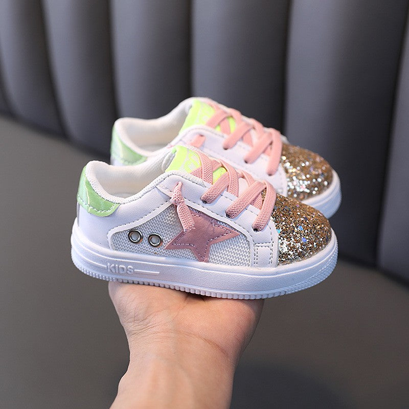 Kids Sneakers 2022 Spring Girls Fashion Glittering and Antiskid Children Chunky Sneakers Baby Shoes Casual Sport Running Sneaker