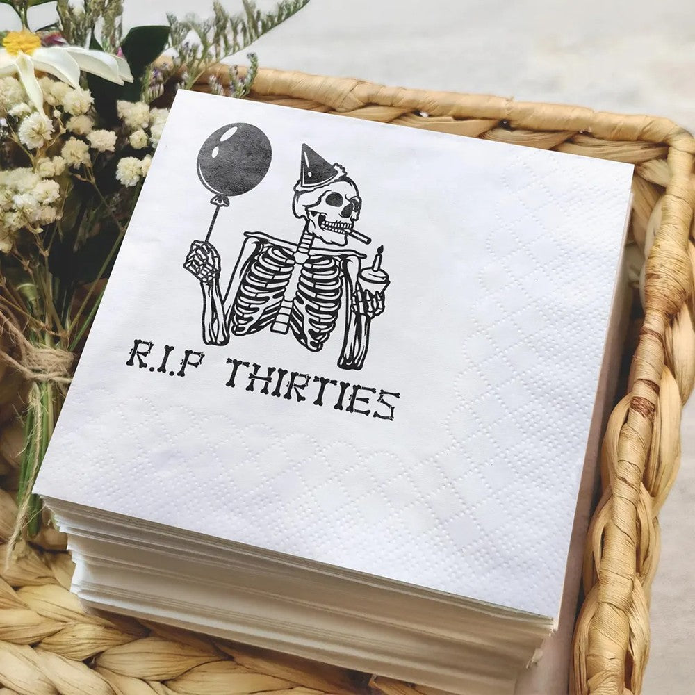 20 Sheets RIP Thirties Cocktail Napkins Halloween Party Dining Table Accessory Birthday Party Paper Funny Skeleton Home Products