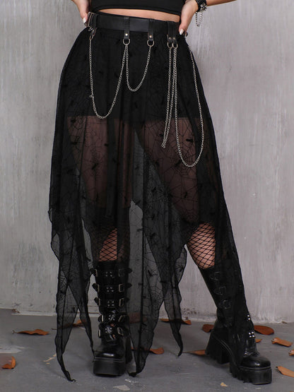 Elegant Lace-Up Victorian Steampunk Maxi Skirt with Ruffle Hem for Cosplay Halloween Party Gothic Costume Wear