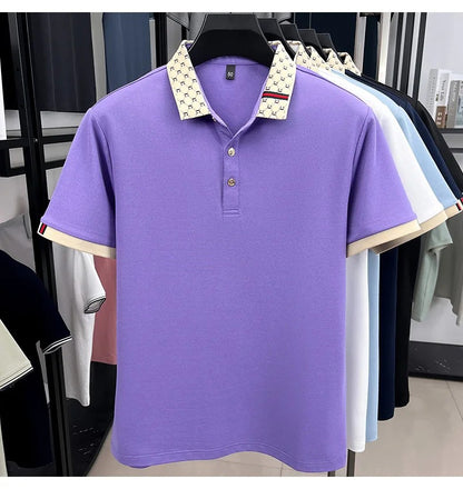 High quality men's short sleeve polo shirt summer light luxury business style comfort casual patchwork neckline fashion T-shirt