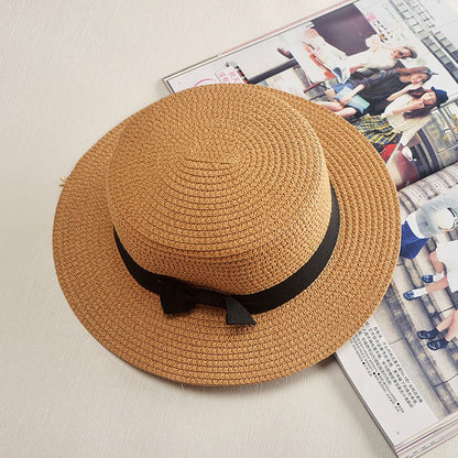 Chapéu Panamá COKK, Simples, de Verão, Praia, Feminino, Casual, Aba Reta, Chapéu de Palha com Laço para Meninas, Chapéu de Sol, Chapéu Feminino