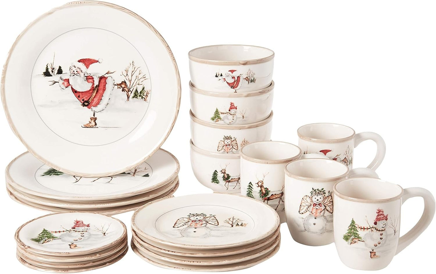 Christmas Twig Holiday Dinnerware Set – 20-Piece Christmas-Themed Earthenware Dinner Party Collection, Unique Gift Idea for Chri