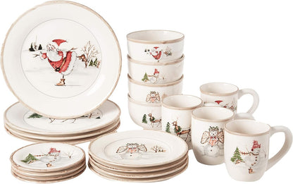Christmas Twig Holiday Dinnerware Set – 20-Piece Christmas-Themed Earthenware Dinner Party Collection, Unique Gift Idea for Chri