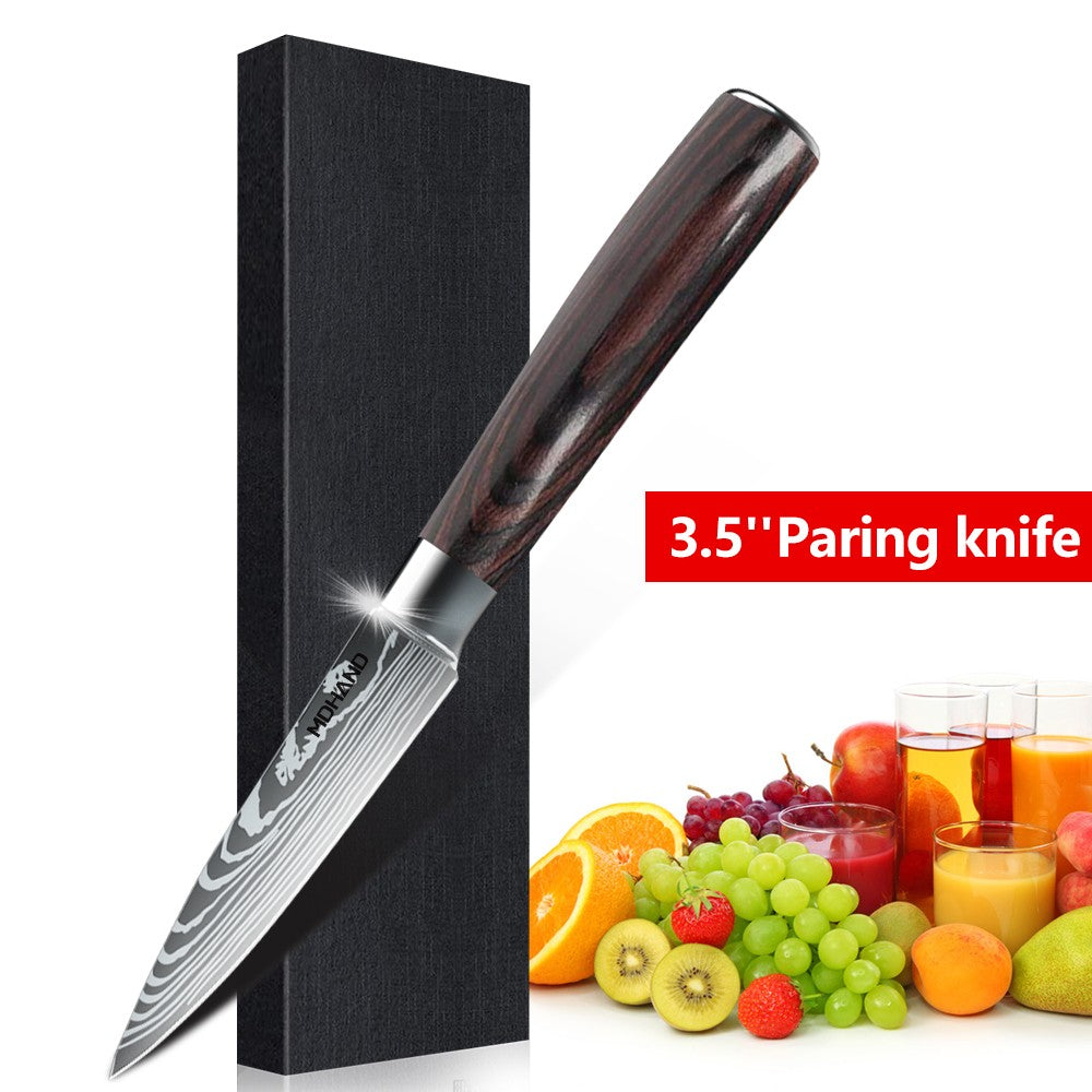 MDHAND Conjunto de Facas de Chef com Padrão de Damasco a Laser de 1 a 10 peças, Fatiador de Carne em Aço Inoxidável, Cutelo com Cabo de Madeira Antiderrapante, Coleção