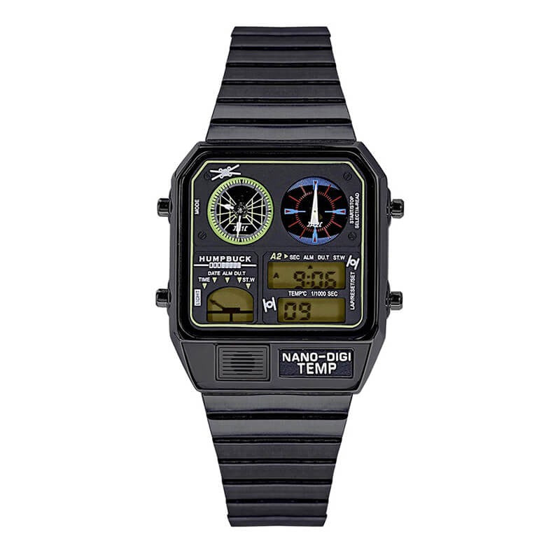 HUMPBUCK DIGITEMP Classic Design Stainless Steel Watches for men with LED Digital Display and Temperature Calendar