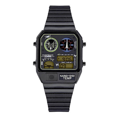 HUMPBUCK DIGITEMP Classic Design Stainless Steel Watches for men with LED Digital Display and Temperature Calendar